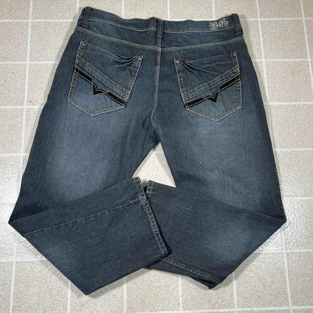 Blue Gear Jeans 44 X 32 Y2K Baggy Hip Hop Embroidered Skater Denim Wide Leg
